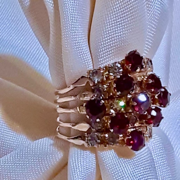 SOLD   HP! Rare Antique Harem Ring 14K Yellow Gold Garnet & Sapphire 5 Band - Picture 7 of 12